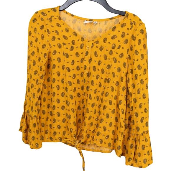 Mudd Girls Mustard Yellow Black Print Boho Top Medium - Picture 1 of 5